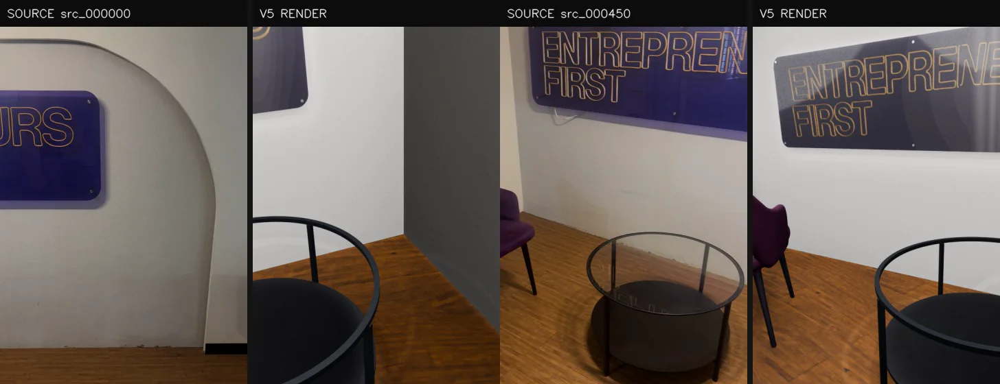 Real camera frames compared with the reconstructed simulation scene